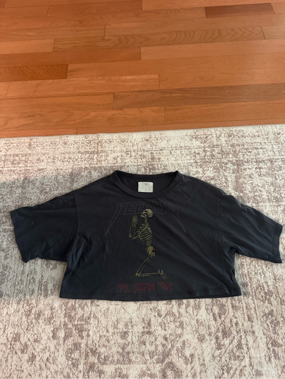 Yeezy Black Cropped Tee with Skeleton Graphic